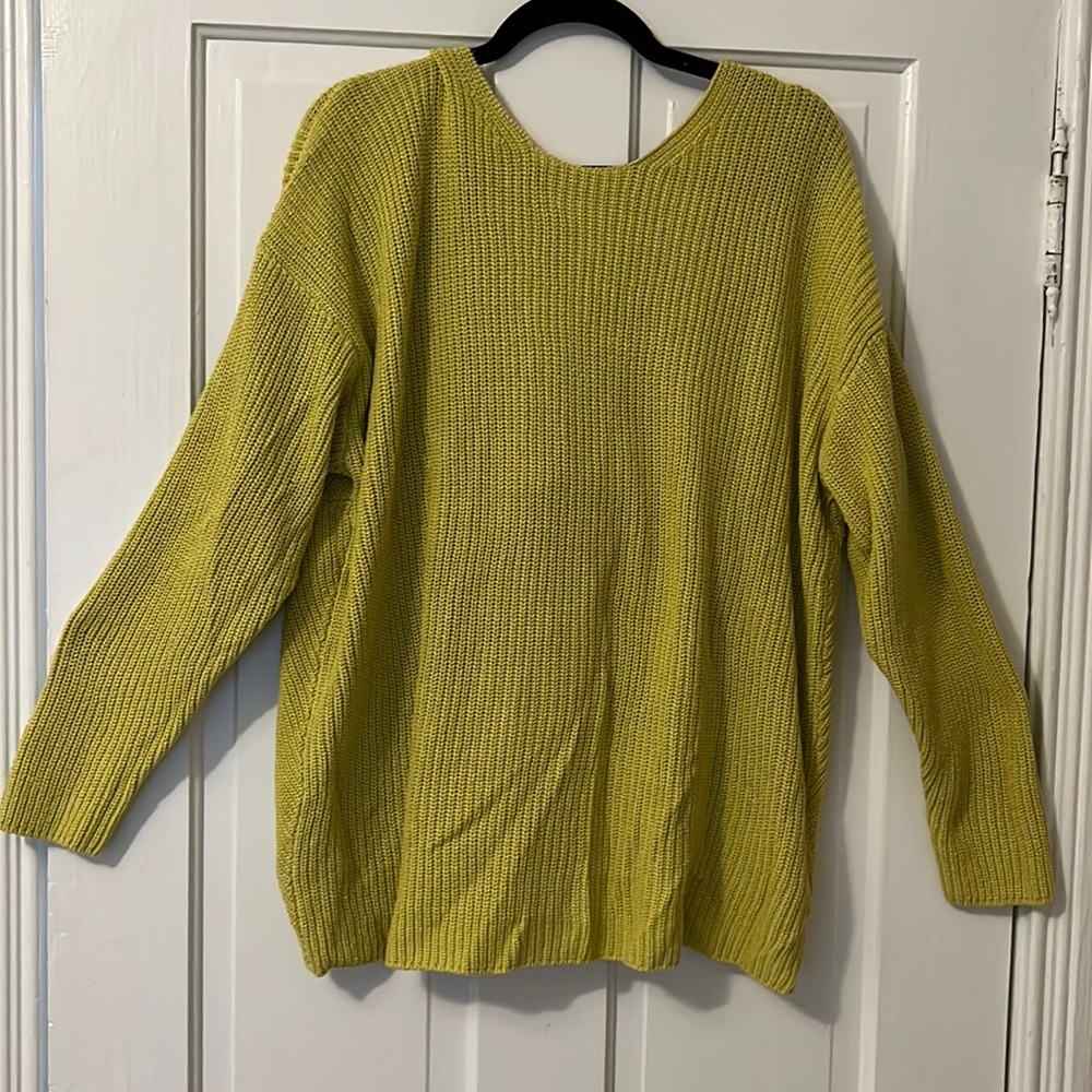LOFT Yellow Sweater with Tulip Hem with Open Back Knot